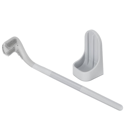 M Buder Golf Toilet Brush with Detachable Long Handle (16 inches / 40.6 cm), No Dead Corner Cleaning Tool for Bathroom & Hotel, Leak-Proof Base, Wall Mount Storage Rack Included, Grey
