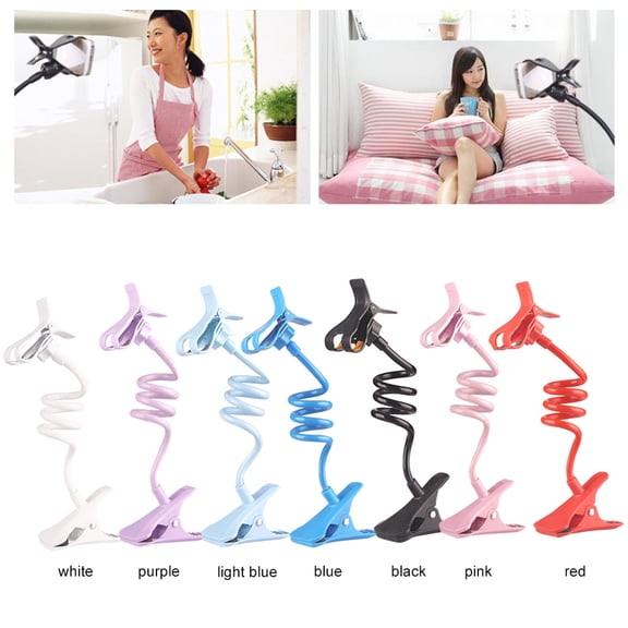 M Buder Gooseneck Cell Phone Holder, 360 Flexible Long Arm Rotating Lazy Bracket Clip Stand for Bed Office Kitchen Live Stream, Compatible with Devices Up to 6.3 Inches / 16 cm, Black