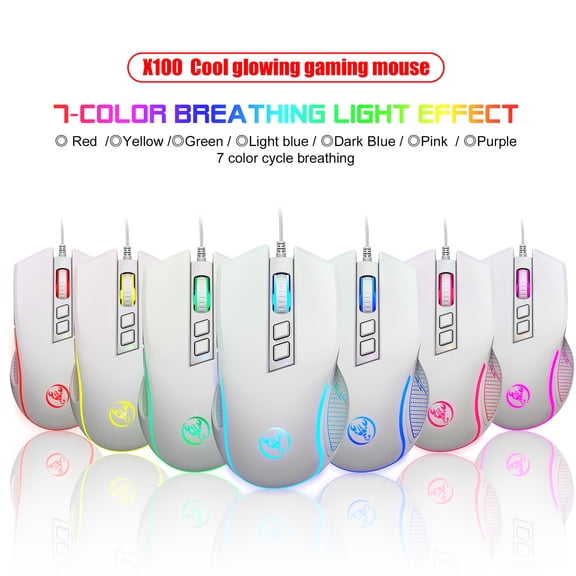 M Buder HXSJ V700BW+X100 USB Wired Computer Keyboard and Mouse Kit, 61-Key RGB Backlight Gaming Keyboard, Colorful LED Lighting Wired Mouse, 4-Level Adjustable DPI up to 3600, White