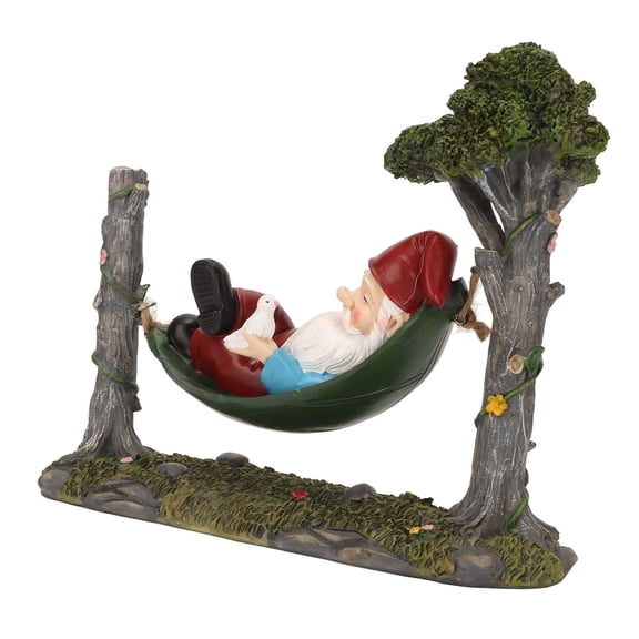 M Buder Hammock Gnome Statue Hand Painted Resin Cute Funny Garden Gnome Statue Decoration Outdoor Hanging Swing Sculpture for Patio Yard Lawn, 7.3 x 3.1 x 9.4 inches / 18.5 x 8 x 24 cm