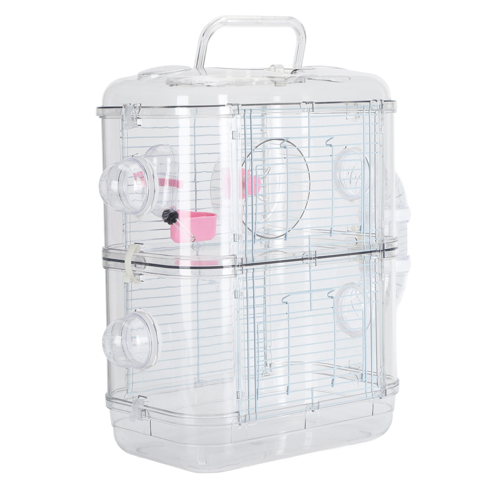 M Buder Hamster Cage Double Layer Iron Wire Fun Interactive Small Animal Castle House with Water Bottle and Running Wheels, 16.54 inches / 42 cm