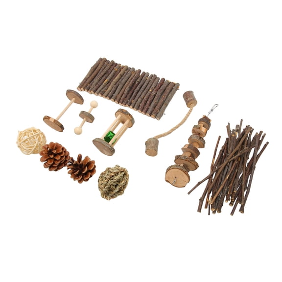 M Buder Hamster Toys Set Teeth Grinding Tunnel Chew String Grass Rattan Ball Wood Sticks Small Animal Molar Toys for Rabbit Rat Guinea Pig (8.66 inches / 22 cm Length, 2.2 lbs / 1 kg)
