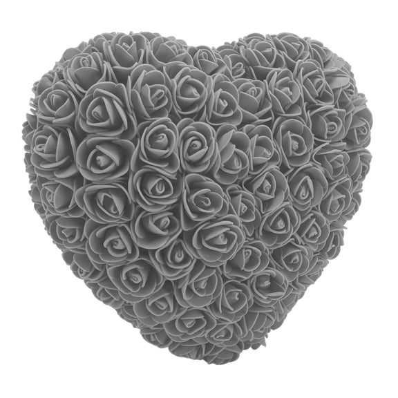 M Buder Handcrafted Foam Fake Roses Romantic Decorative Heart Shape Artificial Roses Bouquet with String Light for Bedroom Wedding Anniversary Gift Tabletop Decor, Gray