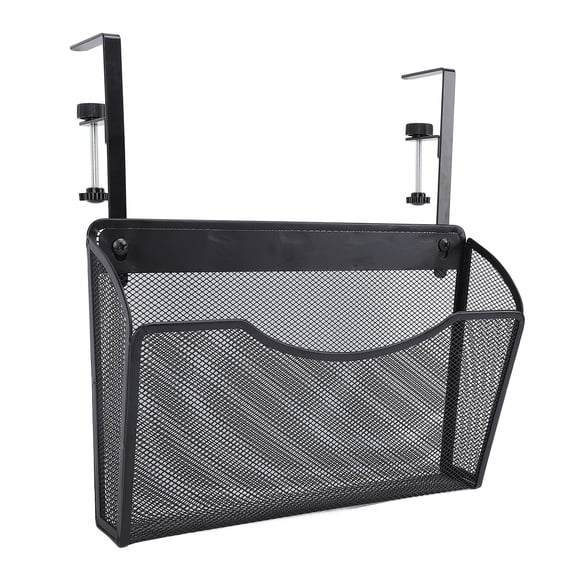 M Buder Hanging Desk Organizer Adjustable Carbon Steel Desk Side Storage Holder Under Desk Wire Management Basket, Black (14.5 in / 37 cm)