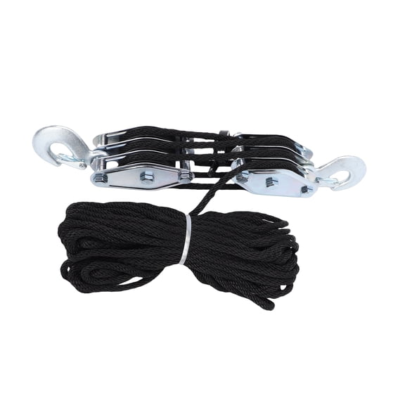 M Buder Heavy Duty 3-Wheel Pulley System Block and Tackle, Zinc Alloy Rotating Hook Lifting Hoist with 15 Meters Black Nylon Rope (17 x 13 x 11 inches / 43.2 x 33.0 x 27.9 cm, 441 lbs Capacity)