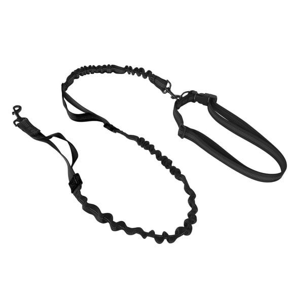 M Buder Heavy Duty Bungee Dog Leash Shock Absorbing Elastic Rope with 2 Padded Handles for Large Dogs Walking Training, Anti-Pull Reflective Nylon Gear, Black Color, 20 Inches / 50.8 cm Length