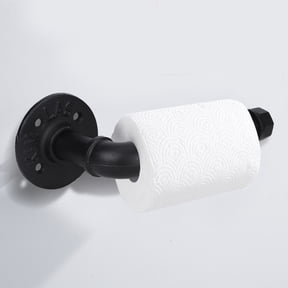 M Buder Industrial Bathroom Water Pipe Wall Mounted Rack, Iron Toilet Roll Paper Holder & Tissue Storage Shelf for Rustic Farmhouse Decor, Heavy Duty, Black