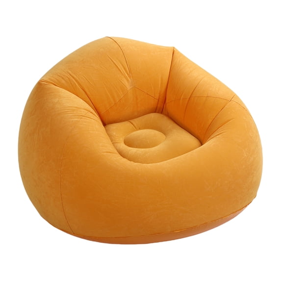 M Buder Inflatable Chair Single Sofa PVC Flocking Blow Up Lounge Couch for Living Room Bedroom Office Outdoor Bright Yellow