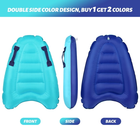 M Buder Inflatable Surfboard with Handles for Kids Adults, Portable Swimming Board Floating Mat for Beach Pool Wave Surfing Water Sports, Lightweight PVC Bodyboard, Blue, 27.2 in / 69 cm