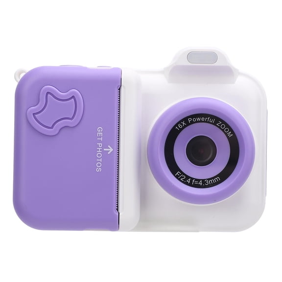 M Buder Instant Print Camera for Kids, 2.4 Inches / 6.1 cm IPS HD Screen Double Lens Selfie Digital Camera with Flash, 32GB TF Card, 5 Rolls Paper, Purple White