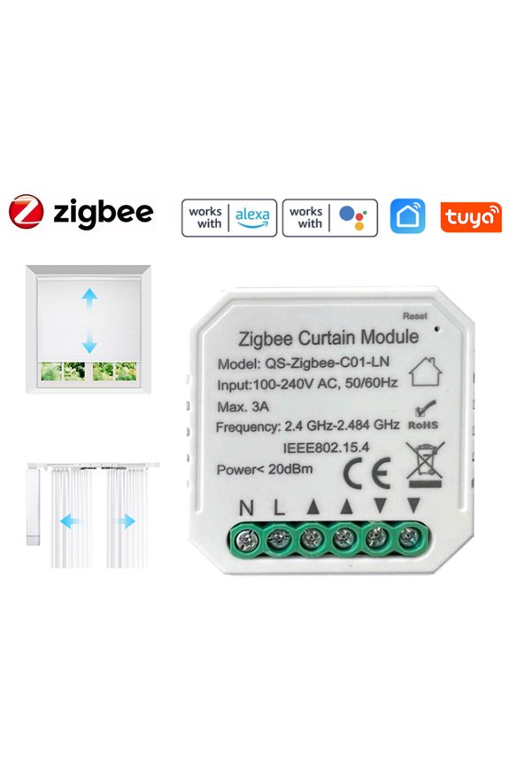 Intelligent Curtain Switch Module, Smart ZigBee 3.0 Roller Blind Controller, Remote App Control, Voice Control Compatible with Alexa and Google Home, DIY Household Home Multifunction Tool