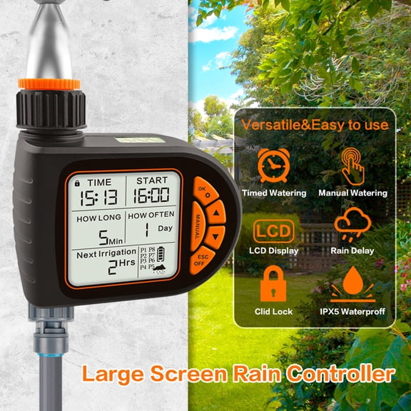 M Buder Intelligent LCD Screen Garden Irrigation Controller Outdoor Water Saving Automatic Plant Watering Timer Digital Sprinkler Control Device (5.1 x 4.7 x 1.8 in / 13.0 x 12.0 x 4.5 cm)
