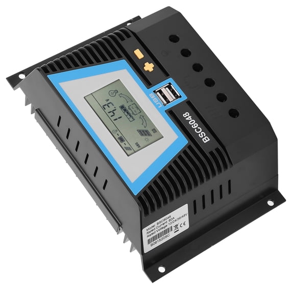 M Buder Intelligent Solar Charge Controller 60A 12V 24V 36V 48V Auto Renewable Energy Regulator with Dual USB Ports LCD Display for Lead Acid Lithium Batteries Safe Protection 8.66 inches / 22 cm