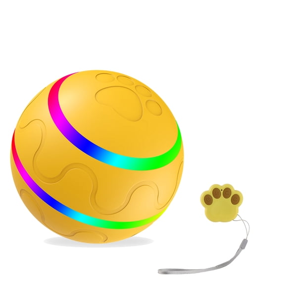 M Buder Interactive Pet Rolling Ball Toy for Dogs, Remote Control Moving with LED Light, IP54 Waterproof ABS Silicone, USB Rechargeable, Yellow (3.15 inches / 8 cm)