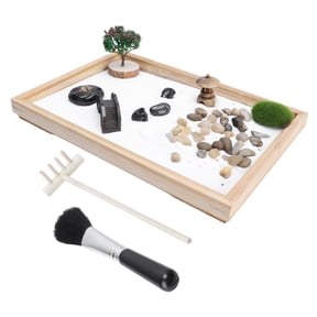 M Buder Japanese Zen Sand Garden Kit for Desk Mini Tabletop Meditation Decorative Accessory Box Set with Bamboo Board, Rakes and Healing Stones (11 x 7.5 x 1 Inches / 28 x 19 x 2.5 cm)