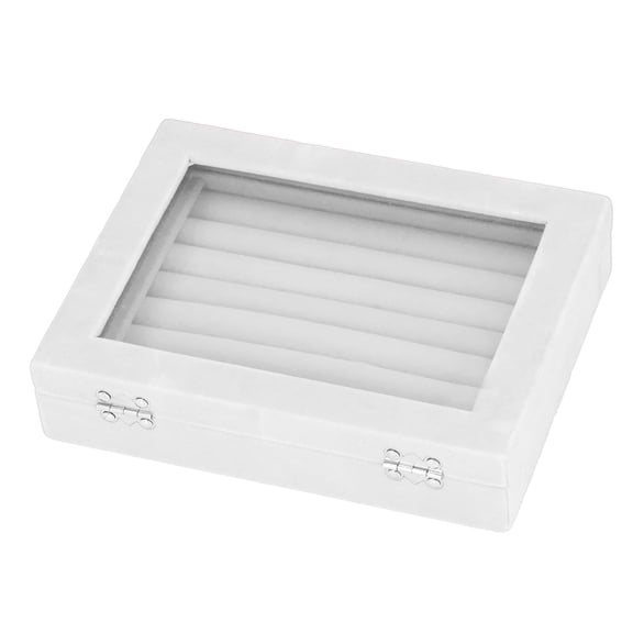 M Buder Jewelry Box 7 Slots Velvet Acrylic Display Case Organizer for Rings Earrings Bracelets Storage Tray 8.27 inches / 21 cm Length Perfect for Women Home Vanity Decor (White)