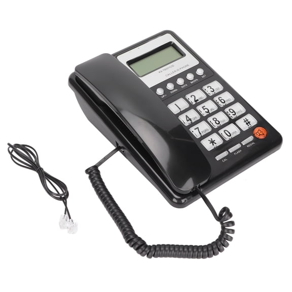 M Buder KXT8001CID Desktop Wired Corded Phone for Home Office Hotel, Fixed Telephone with LCD Display, Caller ID, Redial Flash Function, FSK DTMF Dual System Compatible, Battery-Free Design, Black
