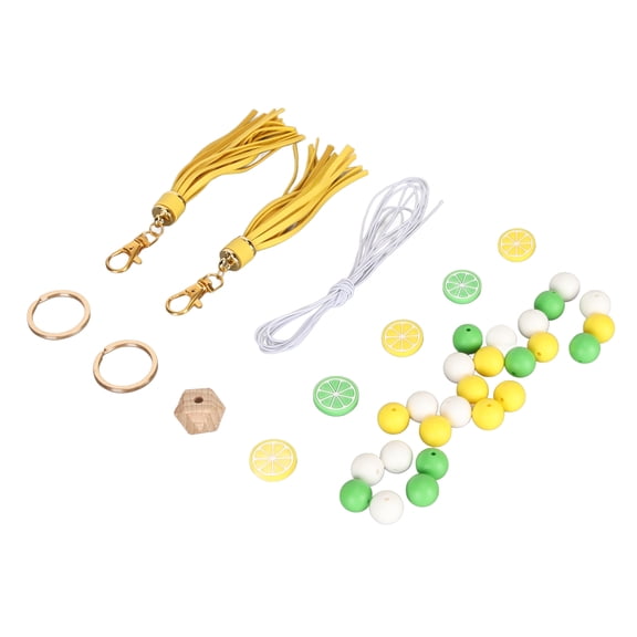 M Buder Keychain Lemon Silicone Bead Keyring Key Chain 15mm Silicone Bead Tassel Set for Decoration Lemon Shape Accessories 26 Pieces Silicone Beads 5 Pieces Lemon Beads 2 Pieces Keyring Lanyard