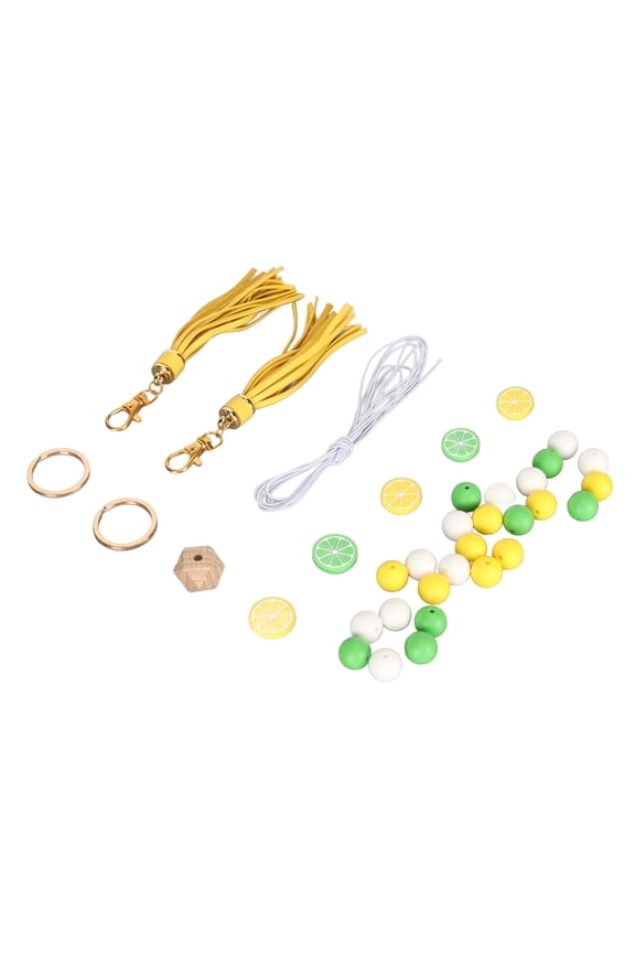 Keychain Lemon Silicone Bead Keyring Key Chain 15mm Silicone Bead Tassel Set for Decoration Lemon Shape Accessories 26 Pieces Silicone Beads 5 Pieces Lemon Beads 2 Pieces Keyring Lanyard