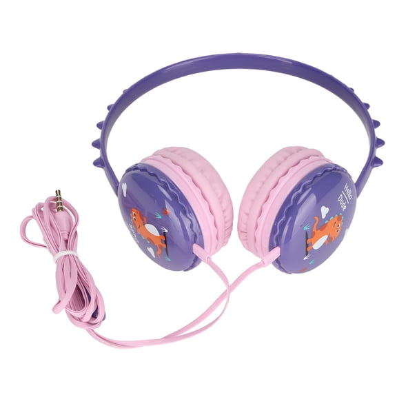 M Buder Kids Wired Headphones 3.5mm Jack Adjustable Dinosaur Headset, Purple