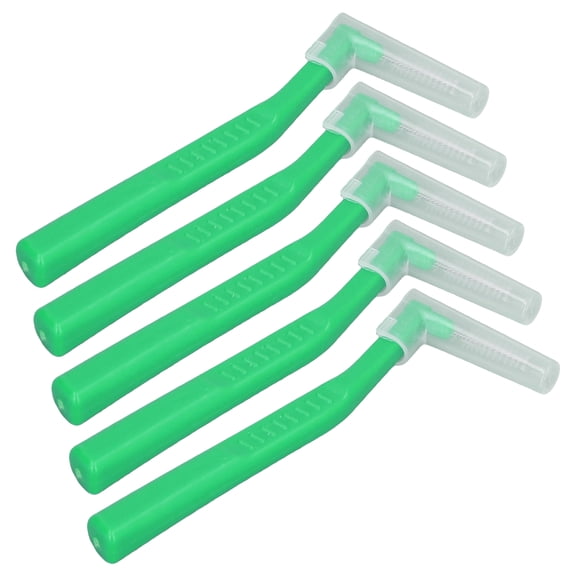 M Buder L Shaped Interdental Brushes 5 Count Effective Cleaning Plaque Removal Braces Brush for Tooth Care Portable Dental Floss Replacement with Protective Covers, 5.5 inches / 14 cm, Green