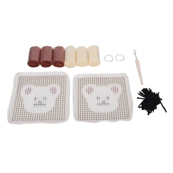 M Buder Latch Hook Kit Cup Coaster DIY Set Lovely Bear Pattern, Exquisite Embroidery Needlework Arts & Crafts Kits for Beginners, Great Bedroom Home Decoration and Handmade Gift, 16x15 Inches