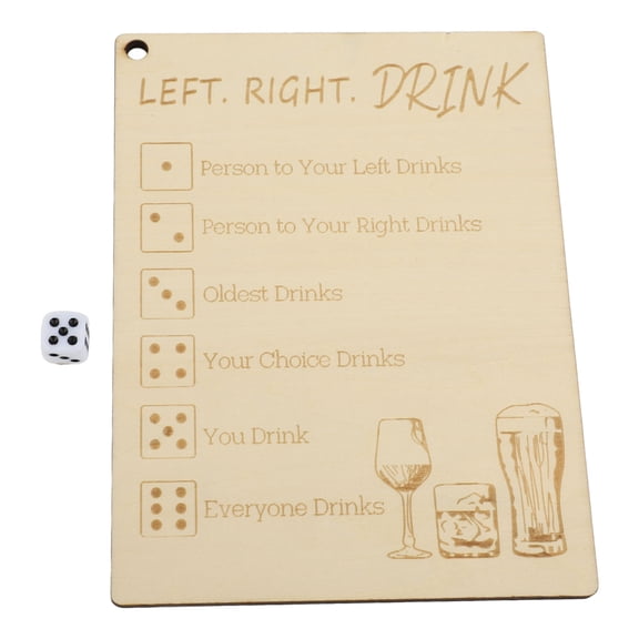 M Buder Left Right Drink Drinking Game Wood Fun Social Interactive Dice Plate Party Bar Board Game for Adults (6.69 inches / 17 cm)