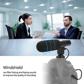 M Buder Lightweight Portable Condenser Microphone with Windshield for DSLR Camera Camcorder Professional Interview Recording Studio Mic, 5.12 inches / 13 cm Length, 11 inches / 28 cm Cable, Black