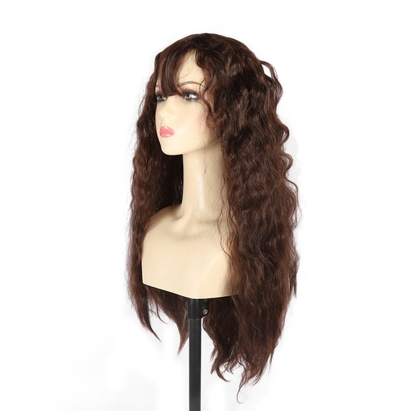 M Buder Long Brown Wavy Wig with Bangs for Women - Natural Look Heat Resistant Synthetic Fiber Full Wave Hair Wigs for Daily Party Use Cosplay Costume Fluffy Layered Style, 35 inches / 88.9 cm