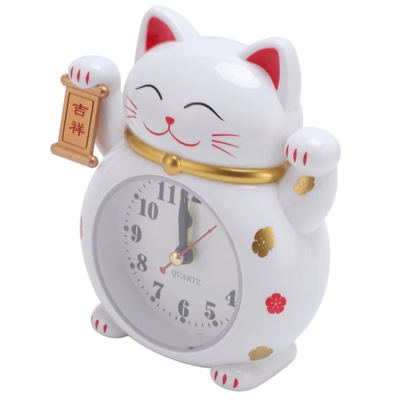 M Buder Lucky Cat Clock Accurate Plastic Cute Cartoon Alarm Clock for Home Office Table Desk Decor White 4.92 inches / 12.5 cm YF2025B[cite: 1]
