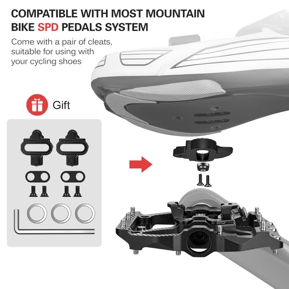 M Buder MTB Pedal with Dual Platform Multi-Use Cycle Pedals with Cleats Replacement For SPD Mountain Bicycle Pedal System