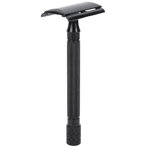 M Buder Manual Shaving Razor Double Edge Beard Body Hair Trimming Portable Long Handle Razor with 5 Blades & Cleaning Brush, Black (4.72 inches / 12 cm)