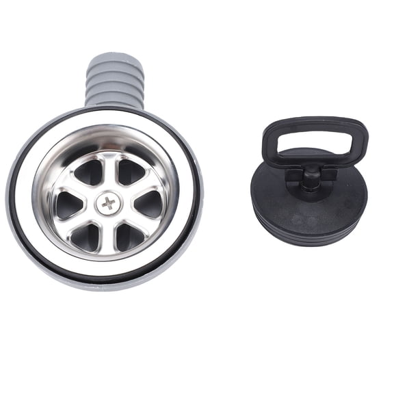 M Buder Marine Sink Drain 2.76 inches / 70 mm Right Angle Double Layer Filtration RV Boat Sink Drain with 4.92 ft / 1.5 m Extra Long Flexible Downpipe for Kitchen Bath