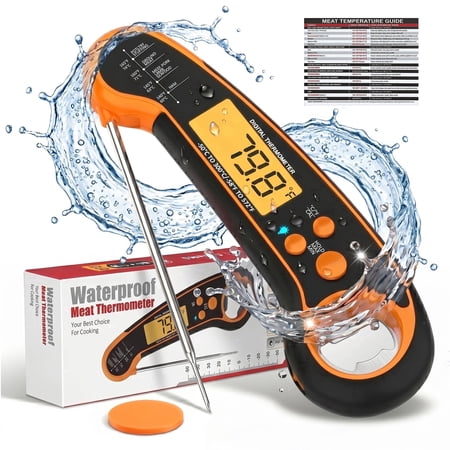 M Buder Digital Meat Thermometer, Waterproof Instant Read Food Thermometer for Cooking Grilling, Air Fryer, Professional Thermometer Gift for Men, Dad, Mom, Orange
