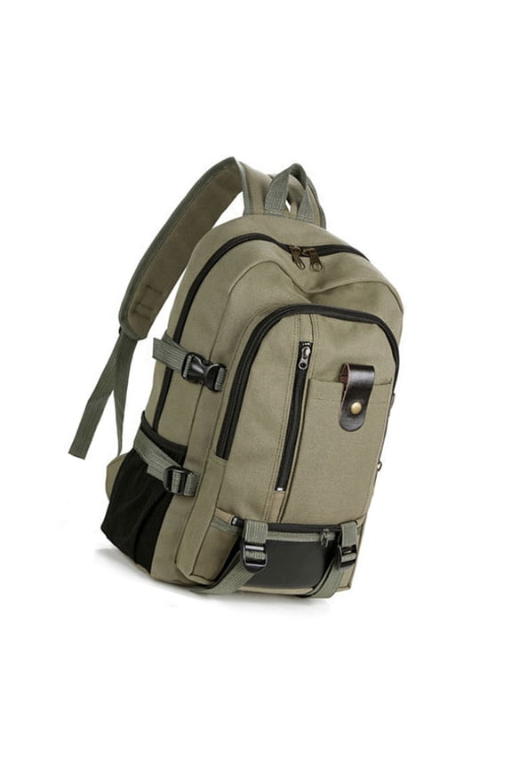 Men's Canvas Backpack Portable Travel Daypack Large Capacity Storage Bag for Hiking Camping School Casual Business (17.32 inches / 44.0 cm), Army Green