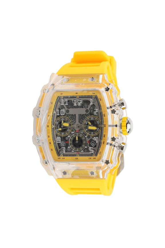Men's Fashion Transparent Case Business Watch, Luminous Waterproof 50M (164ft) Casual Cool Large Dial Quartz Watch with Silicone Band - Yellow for Daily Wear