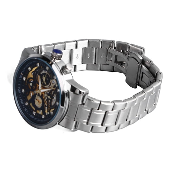 M Buder Men's Quartz Watch Stainless Steel Band Waterproof Timekeeping Mechanical Analog Watch for Office Travel Outdoor Business Casual Skeleton Design