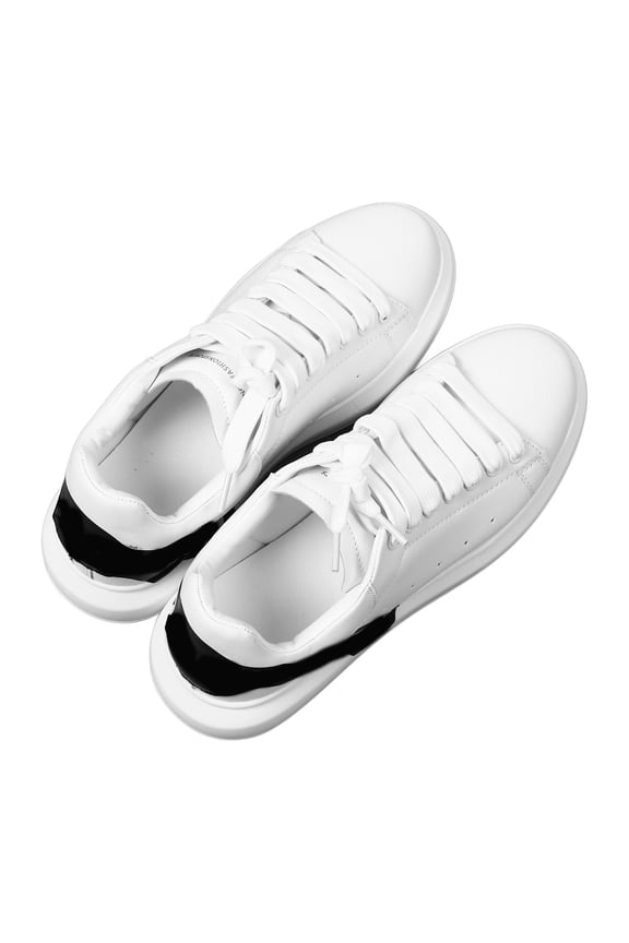Men's Thick Sole White Athletic Shoes Stylish Letter Pattern Lightweight Comfortable Shock Absorption Sports Footwear Black Accent Size 42 (10.24 inches / 260 mm)