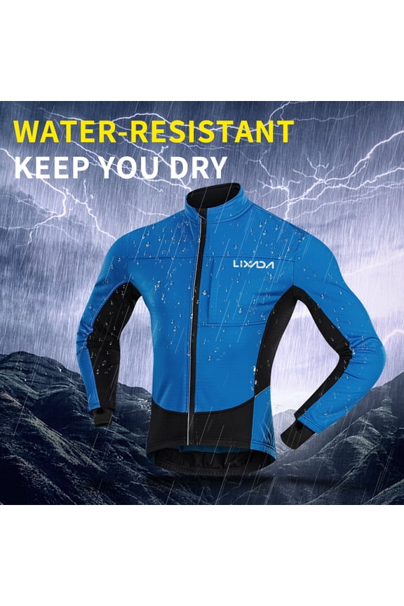 Men's Windproof Cycle Jacket Winter Thermal Polar Fleece MTB Bike Bicycle Riding Sportswear Coat Long Sleeve Full Zip Reflective - Red, Size L
