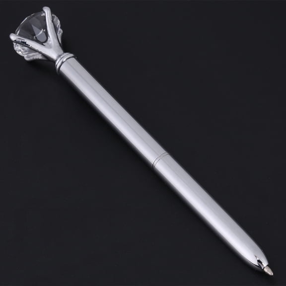 M Buder Metal Ballpoint Pen with Sparkling Rhinestone Decoration, Premium Gift Stationery & Office Supplies for Professionals, Smooth Writing Fine Point Ink Pen, 5.5 inches / 14 cm, Silver