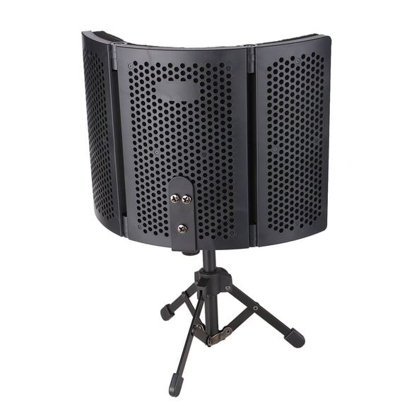 M Buder Microphone Isolation Screen High-Density Absorbing Sponge 3-Panel Foldable Acoustic Damper for Recording Studio Equipment Black