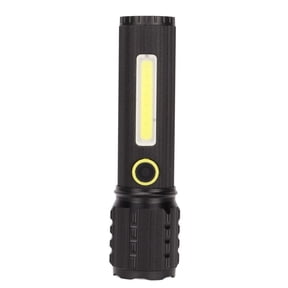 M Buder Mini Flashlight Strong Light 3 Modes Telescopic Zoom Portable Rechargeable Battery Powered LED COB Handheld Pocket Torch for Camping Emergency Outdoor Activities, Black Color