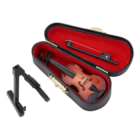 M Buder Miniature Wooden Violin Model with Stand and Case, 3.15 Inches / 8 cm Mini Musical Instrument Decor Knick-Knack Gift for Music Lovers
