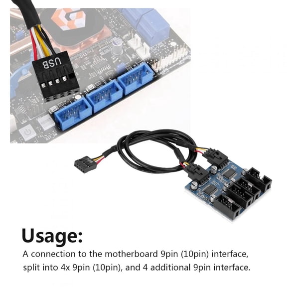 M Buder Motherboard 9 Pin USB Header Male 1 to 4 Female Extension Splitter Cable USB 9 Pin Connector For Computer Components Expanding Ports (11.02 inches / 28 cm) Lightweight Durable Black