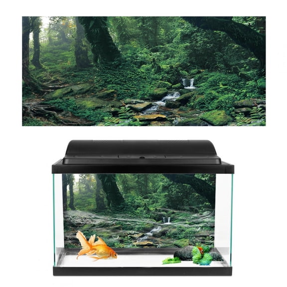 M Buder Natural Woods Aquarium Background Poster Sticker, PVC Adhesive Riverway Green Forest Fish Tank Decoration, High Definition Underwater Scene, 48 x 18 inches / 122 x 46 cm