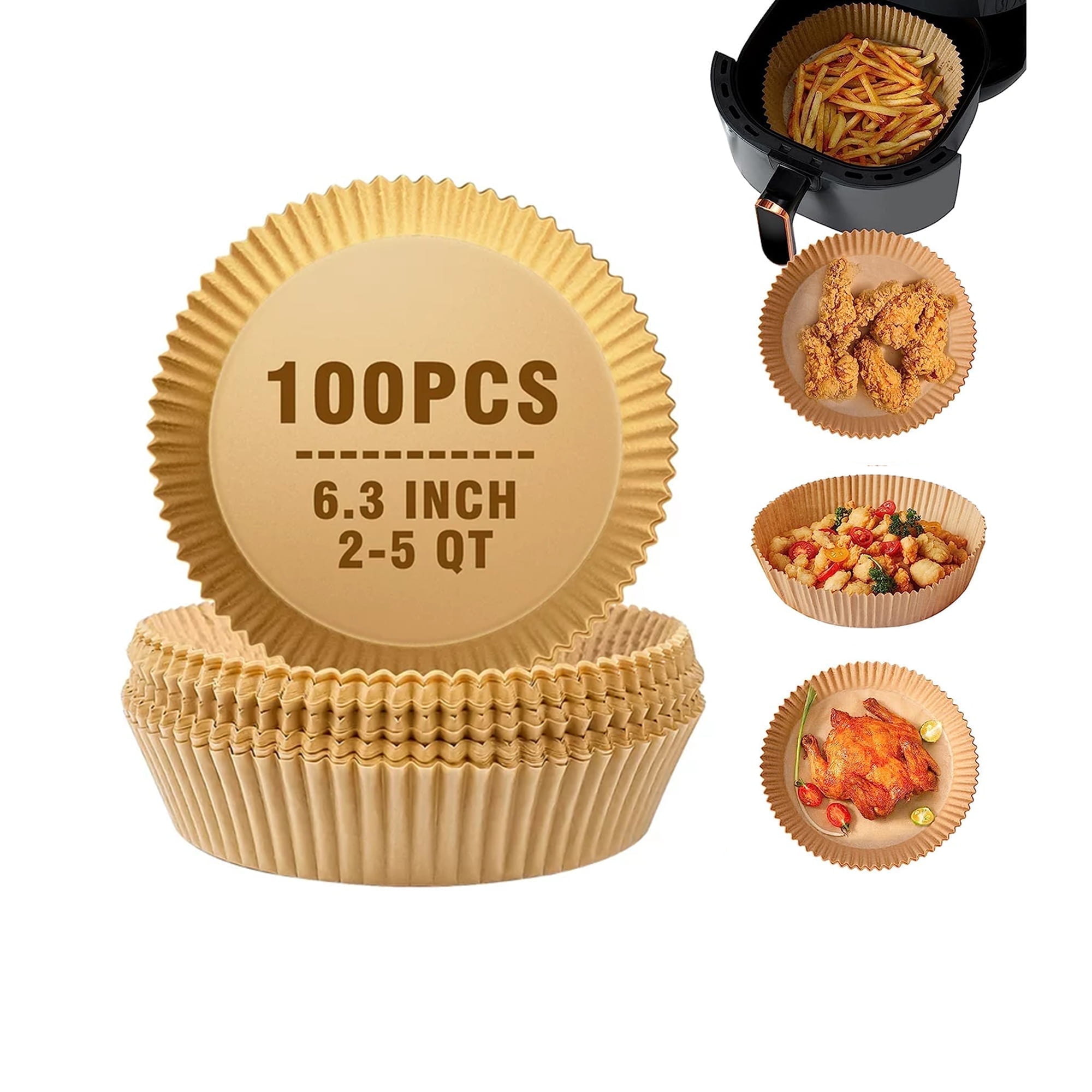 M Buder Non-Stick Disposable Air Fryer Liner Parchment Paper, Round, 6.3 in, 2-5 Qt, 100 Pieces