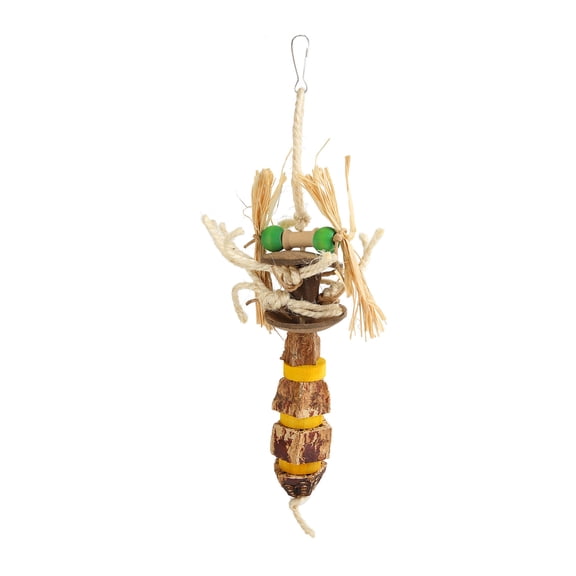 M Buder Parrot Nut Chew Toys Natural Healthy Hand Knitted Bite Resistant Bird Hanging Wood Blocks Chew Toy 8.66 inches / 22 cm