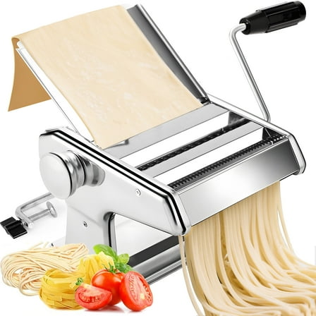 M Buder Pasta Maker Machine, 9 Adjustable Thickness with 2 Cutting Widths Noodles Maker, Silver