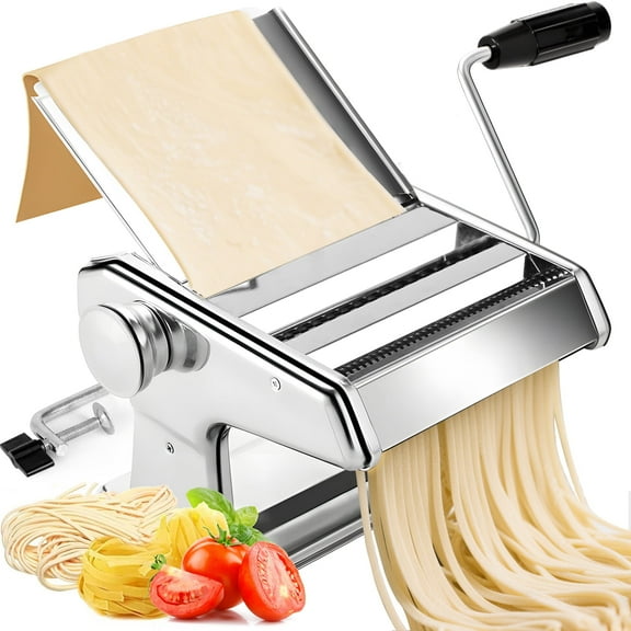 M Buder Pasta Maker Machine, 9 Adjustable Thickness with 2 Cutting Widths Noodles Maker, Silver