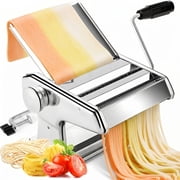 M Buder Pasta Maker Machine, 9 Adjustable Thickness with 2 Cutting Widths Noodles Maker, Silver
